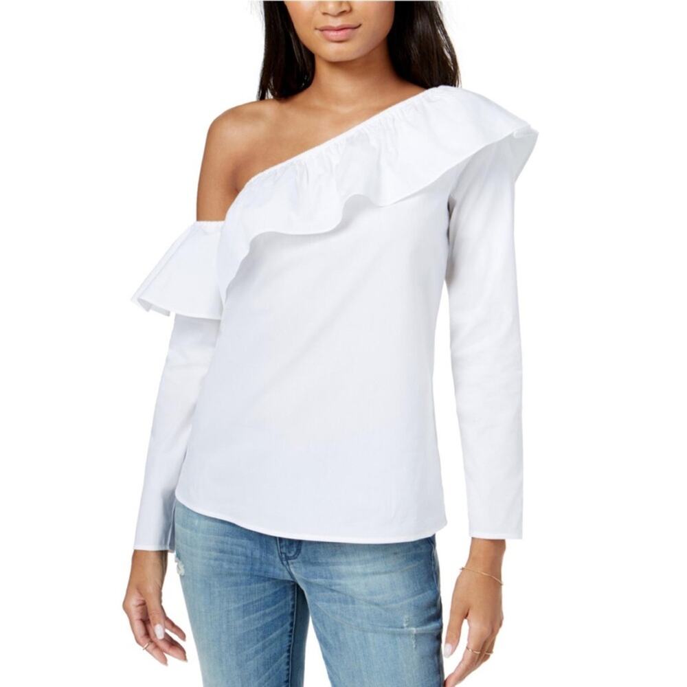 Masion Jules Womens Ruffle Knit Blouse white NEW size M light weight fresh look